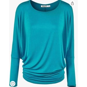 Lock & Love Womens Long Sleeve Flowy Batwing Dolman Top. Jade Teal Large…
